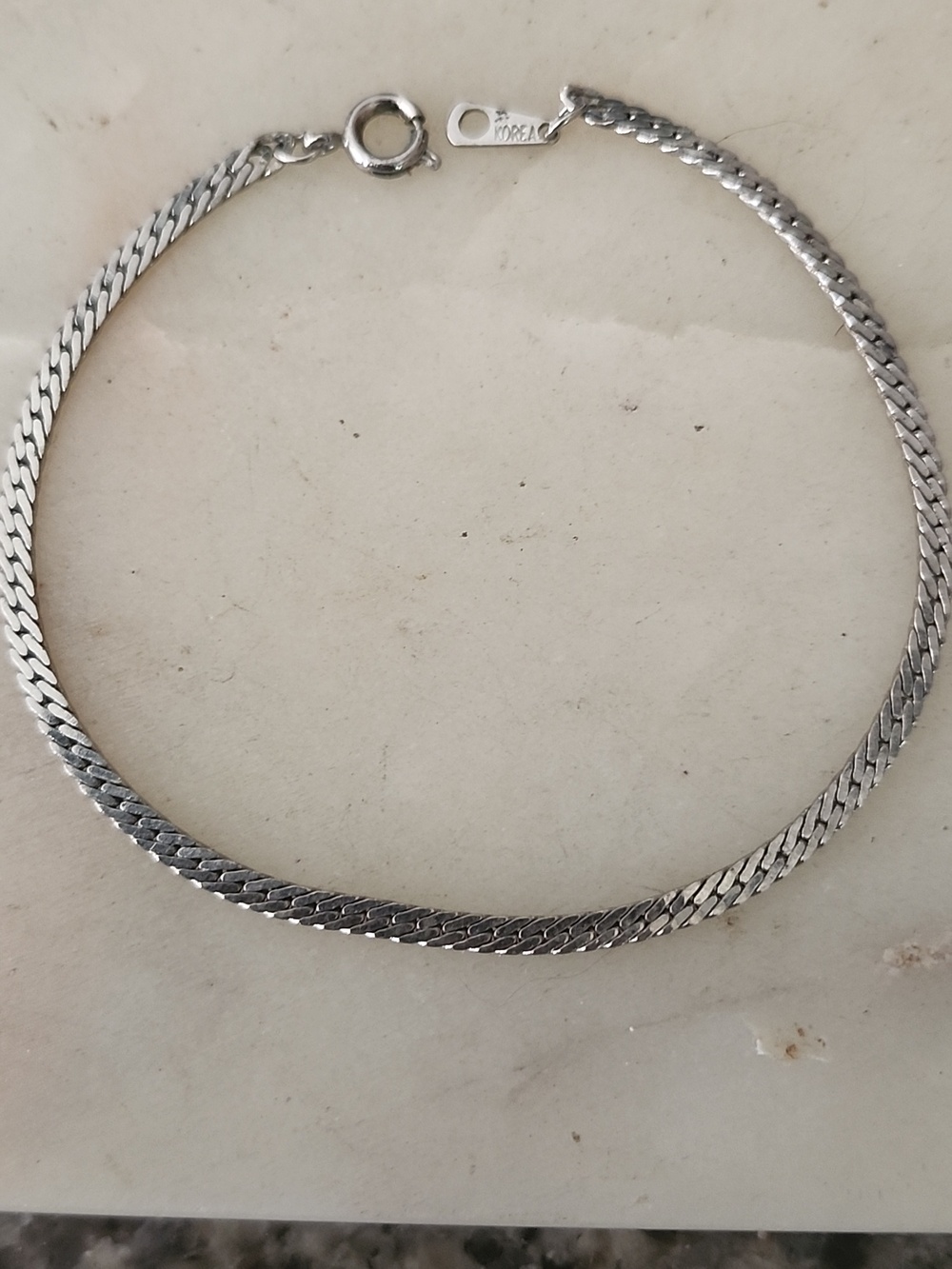 Vtg Korea Silver Herringbone Chain Bracelet